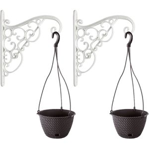 4x Kunststof Splofy hangende bloempotten/plantenpotten antraciet 3 liter met sierlijke ophanghaak - 27 cm - Hangpotten
