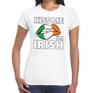 Kiss me I am Irish t-shirt wit dames - feest shirts dames - Ierland kleding