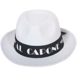 Smiffys - Gangster/Maffia verkleed set hoed Al Capone wit met zwarte stropdas en vette sigaar