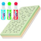100x Bingokaarten nummers 1-90 inclusief 3x bingo stiften blauw/groen/rood