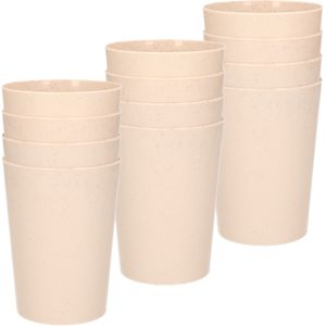 12x drinkbekers van afbreekbaar bio-plastic 290 ml in het eco-beige - Limonade bekers - Campingservies/picknickservies