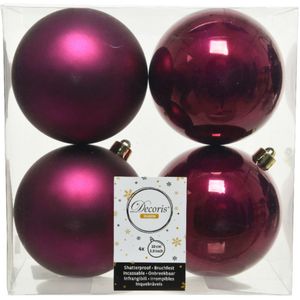 4x stuks kunststof kerstballen framboos roze (magnolia) 10 cm - Mat/glans - Onbreekbare plastic kerstballen