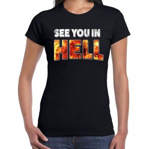 Halloween see you in hell / zie je in hel verkleed t-shirt zwart voor dames - horror shirt / kleding / kostuum