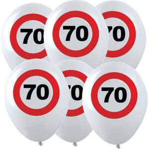 36x Leeftijd verjaardag ballonnen met 70 jaar stopbord opdruk 28 cm