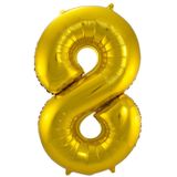 Folie ballonnen - Leeftijd cijfer 80 - goud - 86 cm - en 2x slingers