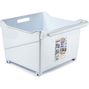 Plasticforte opberg Trolley Container - ivoor wit - op wieltjes - L39 x B38 x H26 cm - kunststof - opslag box/bak - 38 liter