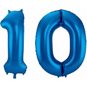 Cijfer 10 ballon blauw 86 cm