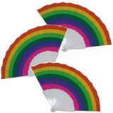 4x stuks handwaaiers/Spaanse waaiers regenboog - Verkoeling in de zomer