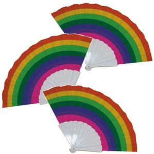 4x stuks handwaaiers/Spaanse waaiers regenboog - Verkoeling in de zomer