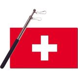 Landen vlag Zwitserland - 90 x 150 cm - met compacte draagbare telescoop vlaggenstok - zwaaivlaggen