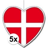 5x Hangdecoratie hart Denemarken14 cm - Deense vlag EK/WK landen versiering