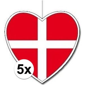 5x Hangdecoratie hart Denemarken14 cm - Deense vlag EK/WK landen versiering