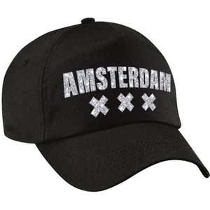 Amsterdam 020 pet  / cap zwart met zilver bedrukking voor dames en heren - Amsterdam steden baseball cap