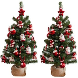 Set van 2x stuks kunstbomen/kunst kerstbomen inclusief kerstversiering 75 cm - Kunst kerstboompjes/kunstboompjes - Kerstversiering