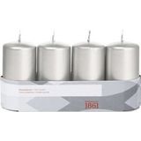 20x Zilveren cilinderkaars/stompkaars 5 x 10 cm 18 branduren - Geurloze zilverkleurige kaarsen - Woondecoraties