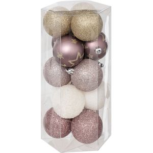 Atmosphera kerstballen 15x - champagne/roze -5 cm - kunststof