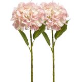 Emerald Kunstbloem hortensia tak - 2x - 52 cm - licht roze - Real Touch - hydrangea - kunst zijdebloemen