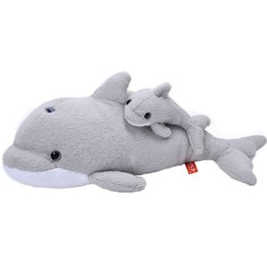 Pluche grijze dolfijn met jong knuffel 38 cm - Dolfijnen zeedieren knuffels - Speelgoed voor kinderen