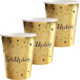 Verjaardag feest bekertjes happy birthday - 50x - goud - karton - 270 ml