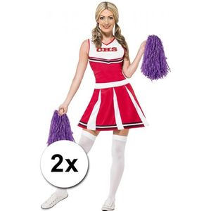 2x Stuks cheerball/pompom paars met ringgreep 28 cm - Cheerleader verkleed accessoires