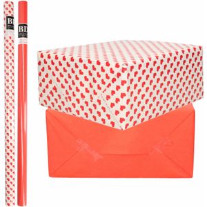 4x Rollen kraft inpakpapier liefde/rode hartjes pakket - rood 200 x 70 cm - cadeau/verzendpapier