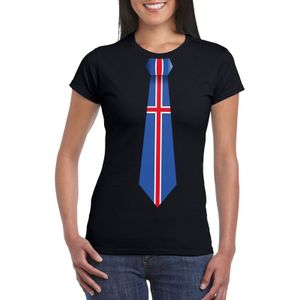 Zwart t-shirt met IJslandse vlag stropdas dames -  IJsland supporter