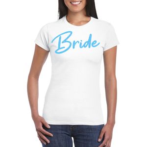 Bellatio Decorations Vrijgezellenfeest T-shirt dames - Bride - wit - glitter blauw - bruiloft