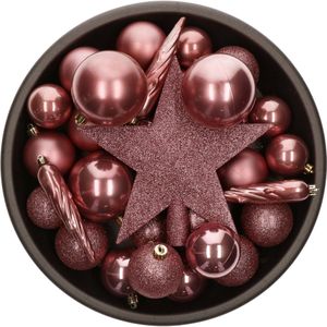 Bellatio Decorations Kerstballen - 33 stuks - oudroze - met piek - kunststof - 6 cm