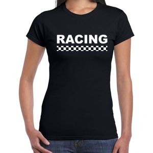 Racing coureur supporter / finish vlag t-shirt zwart voor dames -  race autosport / motorsport thema / race supporter / finish vlag