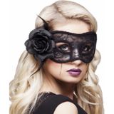 Zwart oogmasker met roos voor dames