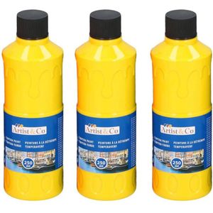 4x Hobby/knutsel acrylverf / temperaverf - Geel - Fles 250 ml - Gele tempera / acryl verf - Hobby/knutselmateriaal - Schilderij maken - Verf op waterbasis