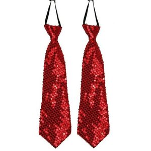 2x stuks rode pailletten stropdas 32 cm - Carnaval/verkleed/feest stropdassen