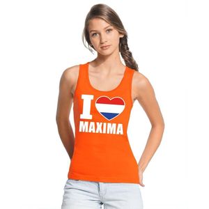 Oranje I love Maxima tanktop shirt/ singlet dames - Oranje Koningsdag/ Holland supporter kleding