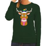 Foute kersttrui / sweater Gay Ruldolf met regenboog muts en roze sjaal groen voor dames - Kersttruien