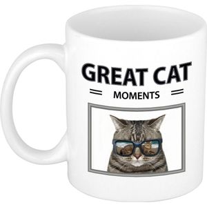Dieren foto mok grijze kat - 300 ml - great cat moments - cadeau beker / mok katten liefhebber
