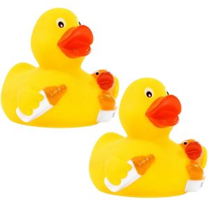 4x stuks rubberen badeendje mama en baby eend geel 8 cm - Bad speeltjes