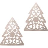 3x stuks plafond hangdecoratie Kerstboom zilver 50 x 40 cm van karton - Grote kerstversieringen