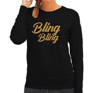 Bellatio Decorations Glitter en Glamour feest sweater dames - bling bling goud - zwart - feestkleding/trui
