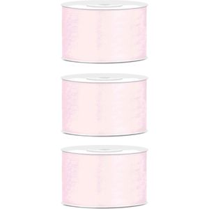3x Hobby/decoratie licht poeder roze satijnen sierlinten 3,8 cm/38 mm x 25 meter - Cadeaulint satijnlint/ribbon - Licht poeder roze linten - Hobbymateriaal benodigdheden - Verpakkingsmaterialen