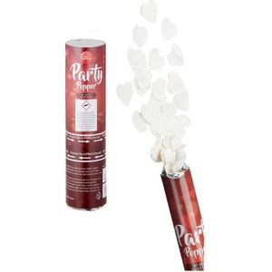 Party popper/confetti shooter valentijn/bruiloft decoratie hartjes wit 20 cm - Huwelijk/valentijnsdag confetti van papier