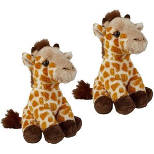 2x Stuks Pluche Gevlekte Giraffe Knuffel 15 cm - Giraffen Safaridieren Knuffels
