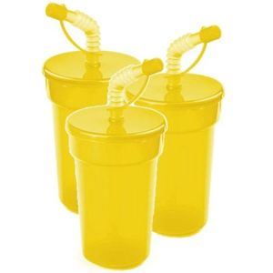 6x stuks afsluitbare drinkbekers geel 400 ml met rietje - sport bekers/limonade bekers - peuters/kinderen