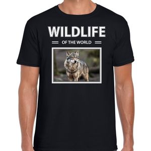 Dieren foto t-shirt wolf - zwart - heren - wildlife of the world - cadeau shirt wolven liefhebber