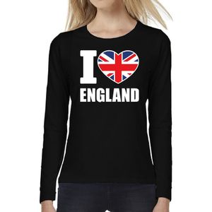 I love England supporter t-shirt met lange mouwen / long sleeves voor dames - zwart - Engeland landen shirtjes - Engelse fan kleding dames