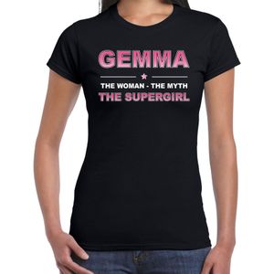 Naam cadeau Gemma - The woman, The myth the supergirl t-shirt zwart - Shirt verjaardag/ moederdag/ pensioen/ geslaagd/ bedankt