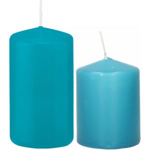 Trend Candles - Stompkaarsen set 4x stuks turquoise blauw 8 en 12 cm