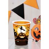 Fiestas Guirca Halloween/horror pompoen feest bekers - 24x - zwart - papier - 240 ml