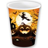 Fiestas Guirca Halloween/horror pompoen feest bekers - 24x - zwart - papier - 240 ml