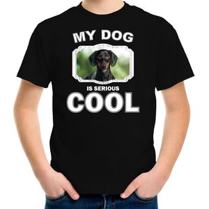Coole teckel honden t-shirt my dog is serious cool zwart - kinderen - Cool teckels liefhebber cadeau shirt - kinderkleding / kleding