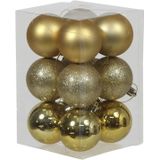24x Gouden kunststof kerstballen 6 cm - Glans/mat/glitter - Onbreekbare plastic kerstballen goud